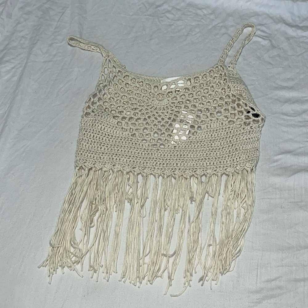 Anthropologie Cream Crochet Crop with Fringe O/S NWT - Picture 1 of 9